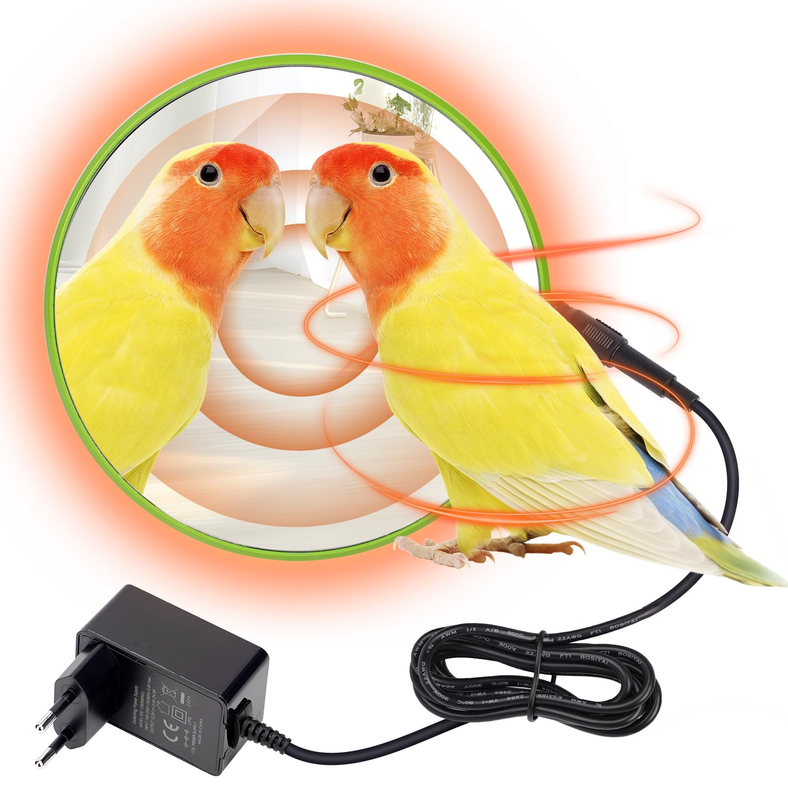 Riscaldatore Per Gabbia Per Uccelli Con Specchio, Riscaldamento Rapido Per Uccelli Da 18 W, Termostato Scaldapappagalli, Accessori Per Gabbie Per Uccelli Caldi Per Cacatua, Pappagalli, Verde