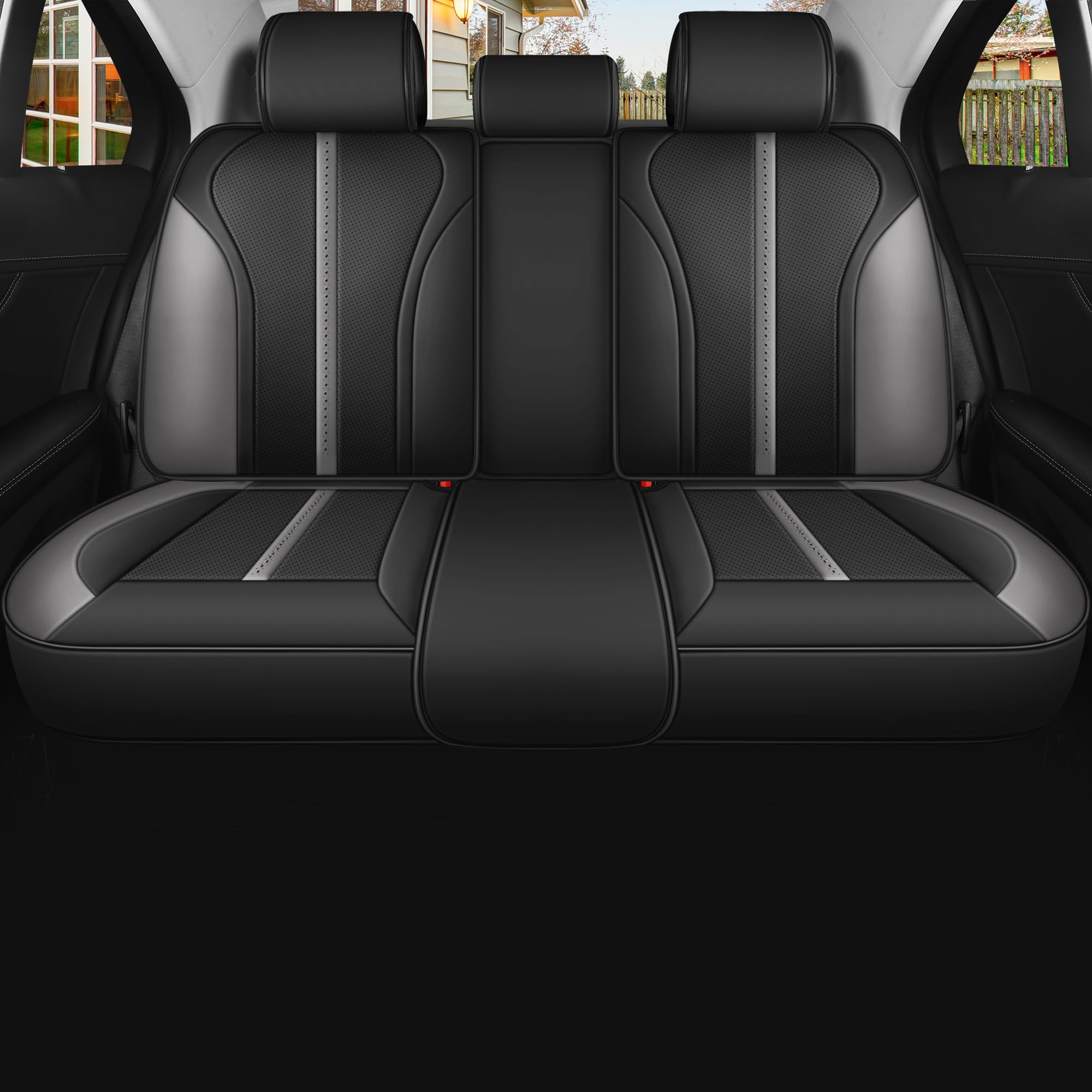 Black and Gray Universal Leather Car Seat Cover Waterproof Seat Covers Auto Seat Covers for Cars Suv Truck (R-Black+Gray) — view 2