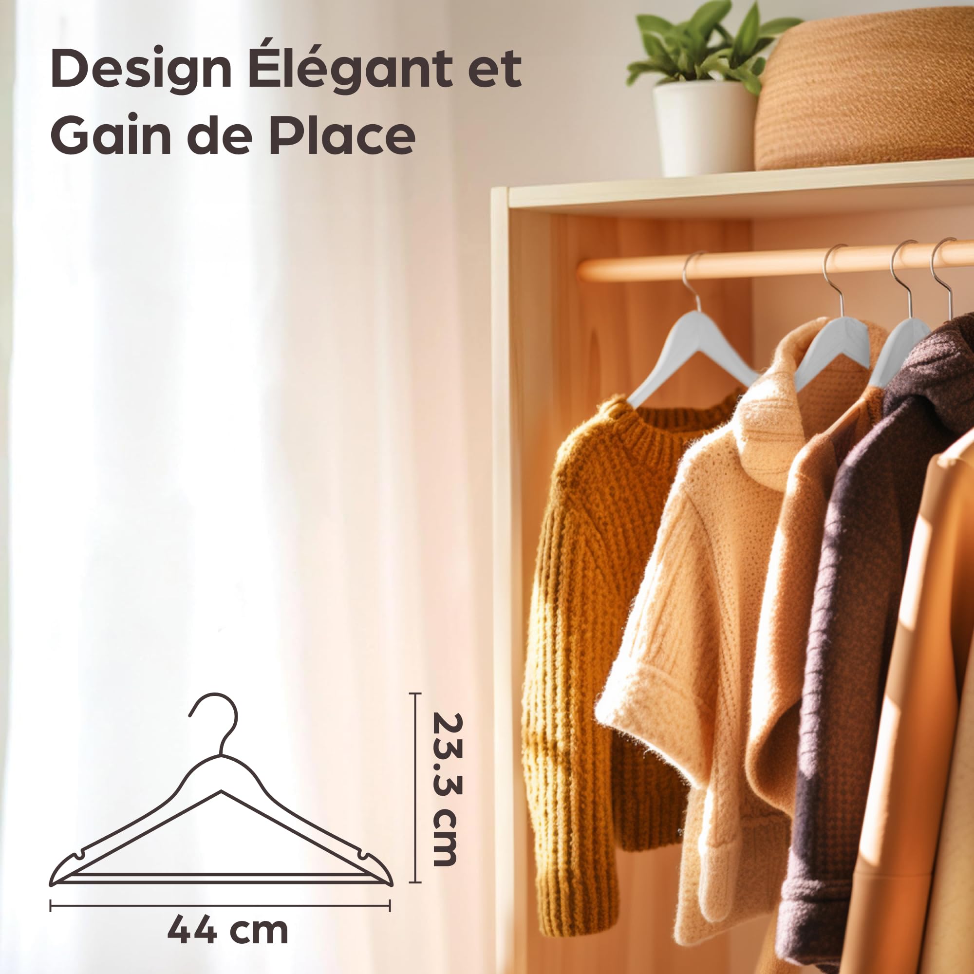 Praknu 20 Cintres en Bois Blanc - Crochet Pivotant à 360° - Encoches sur Les épaules - avec Barre Pantalon - Bois Massif Certifié FSC