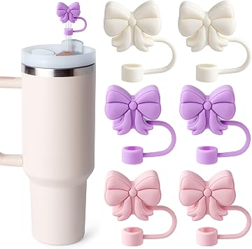 6PCS Straw Covers for Stanley Cup, Cute Straws Toppers for Stanley 30&40 Oz Tumbler with Handle, 10mm Dust-Proof Reusable Straw Toppers Stanley Cup Accessories for Kids Girls Black Bow