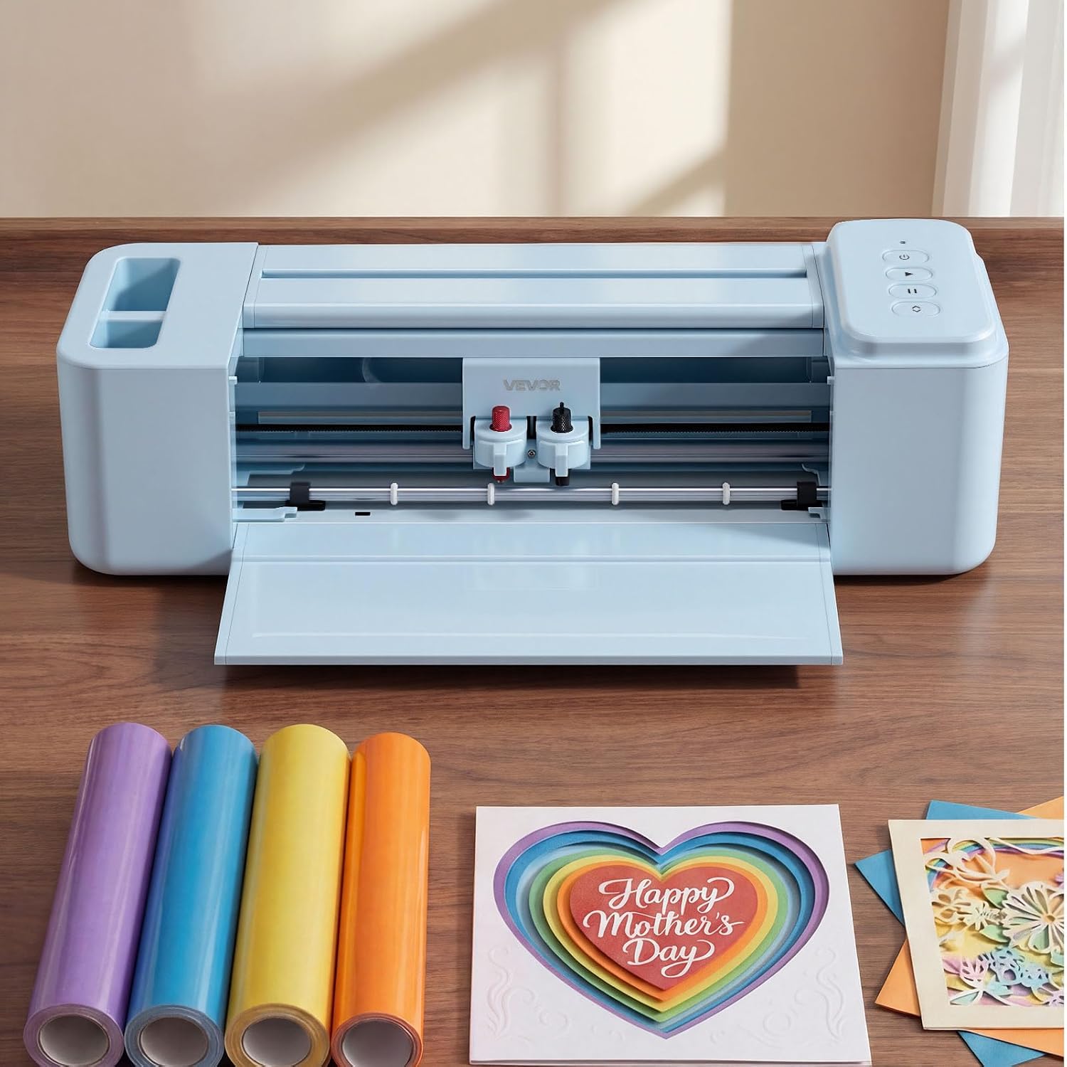 VEVOR Vinyl Cutting Machine, 12 in, Button-Controlled Vinyl Cutter with Materials and Tool Kit, 20000+ Built-in Design Resources, Compatible with Mac, Windows, Android and iOS, for Customized Cards
