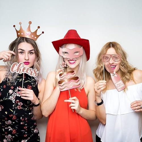 Miniatura 3 de Accesorios y letreros para cabina de fotos de fiesta de cumpleaños número 18, color oro rosa, kit de accesorios para selfies con palos para niñas y