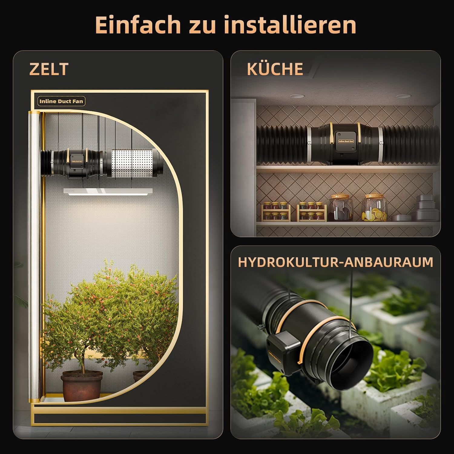 Rohrventilator 100 mm, Leise und Regelbar, Leistungsstark und Sparsam, Luftstrom 367 m³/h, Drehzahlregler inklusive, Überhitzungsschutz, für Gewächshaus und Belüftung