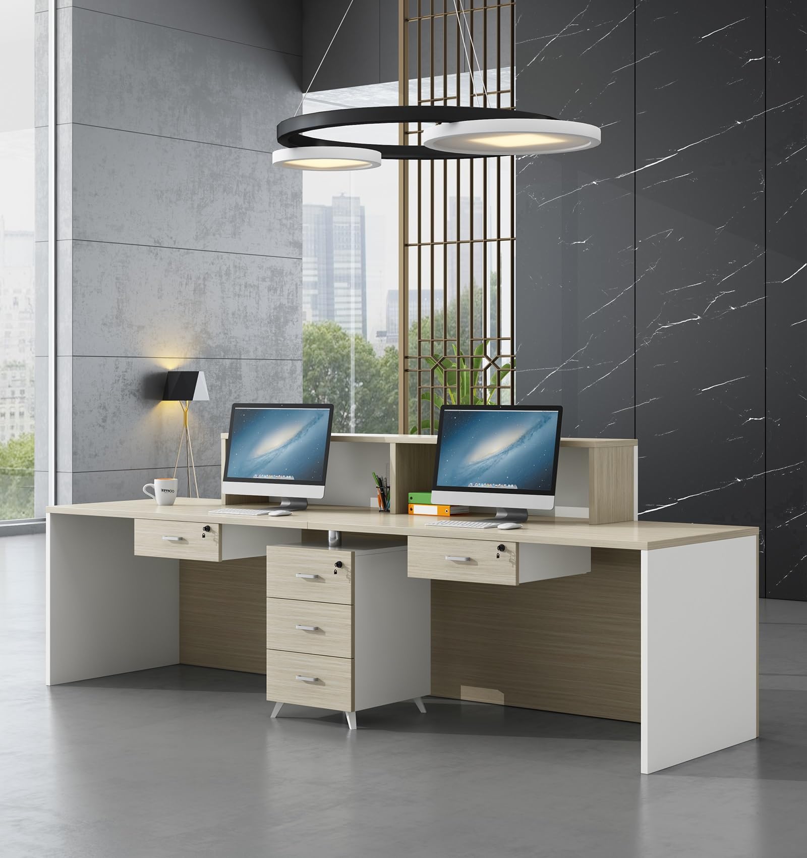 Empfangstresen aus Holz für Büros – Moderner, minimalistischer Premium-Multifunktionaler Tresen für Kassen und Büros (ohne Stühle)