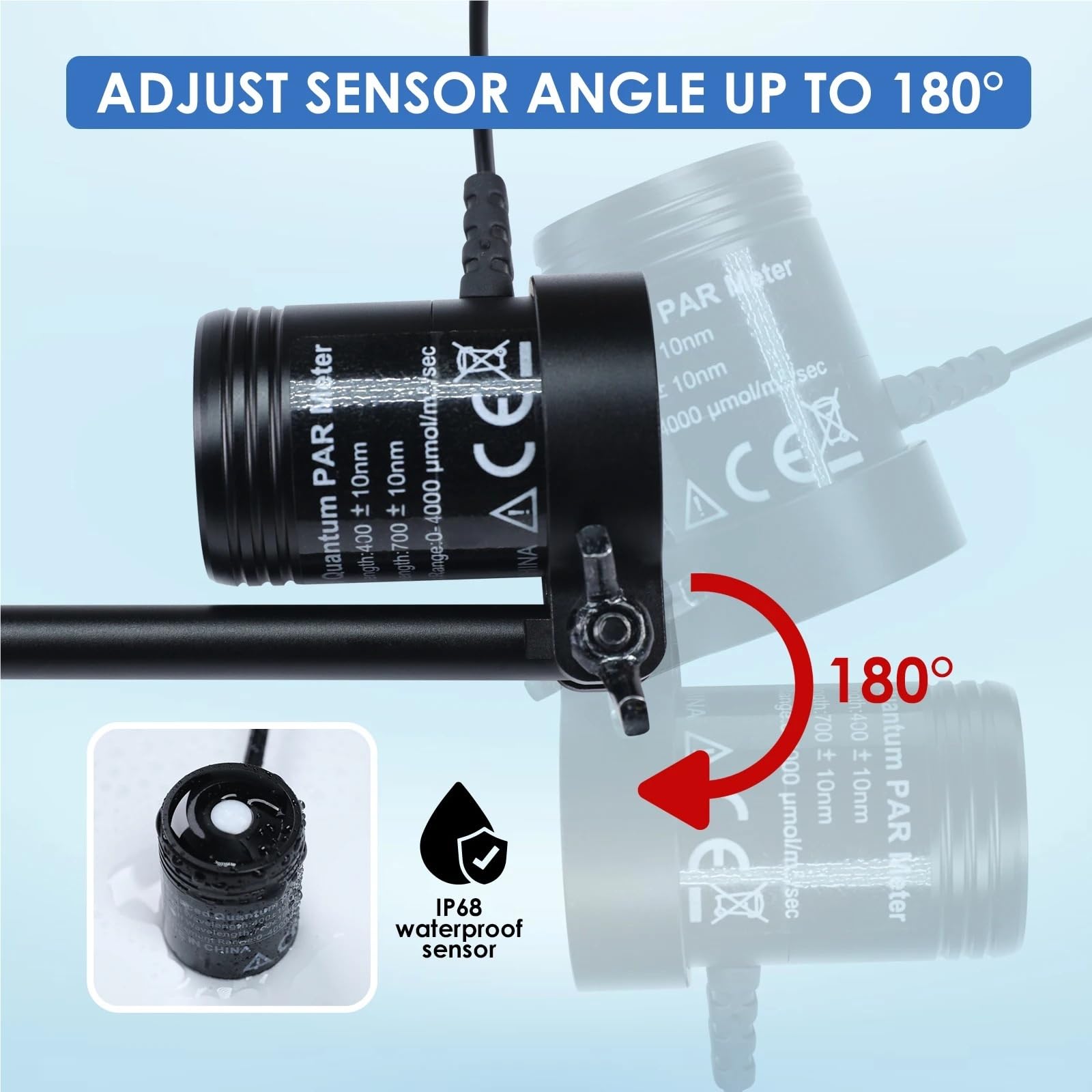 Medidor de luz, Medidor PAR arrecife acuario actividad fotosintética Sensor impermeable registrar datos medidor de luz espectro completo IP68
