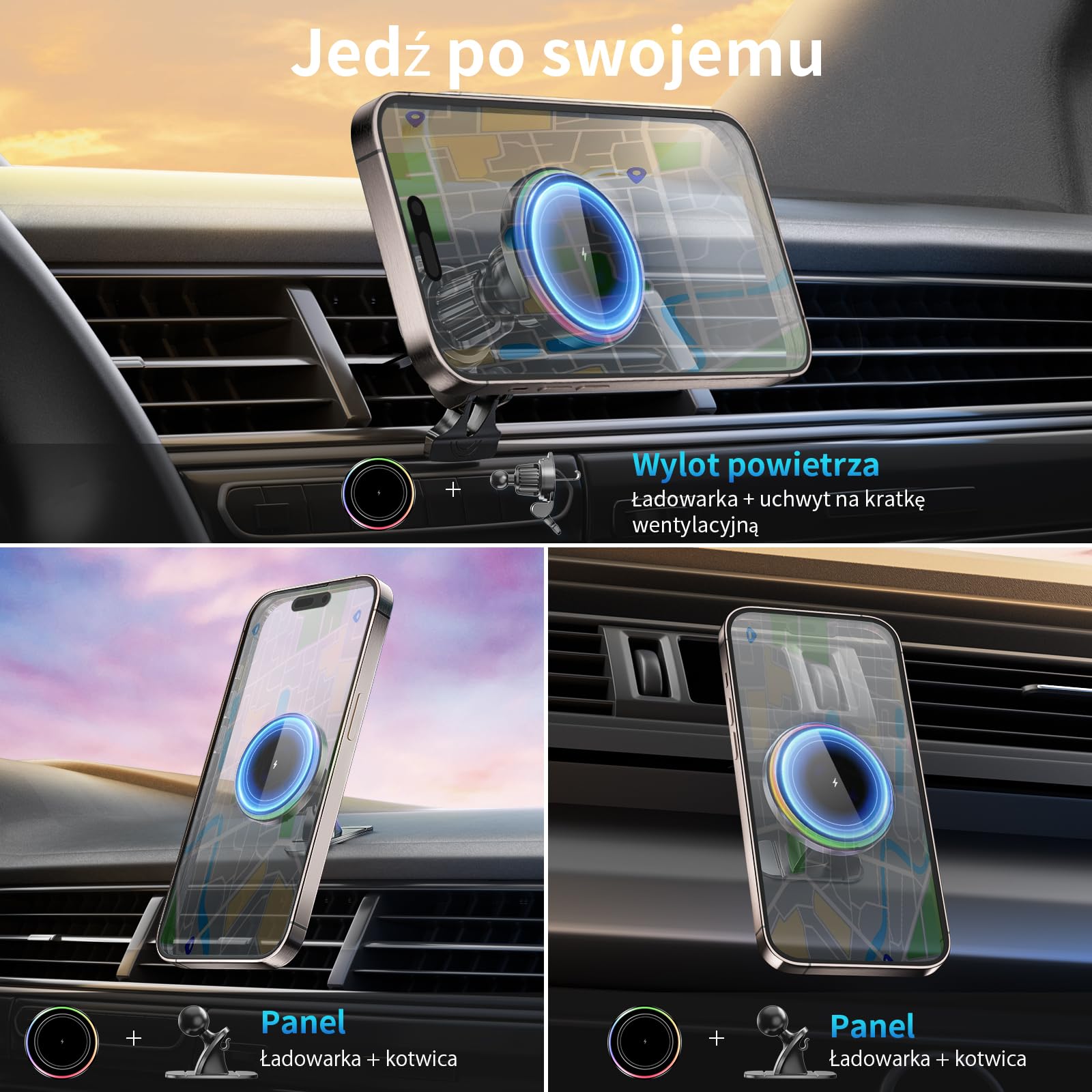MANKIW Bezprzewodowa Ładowarka Samochodowa 15W, Ładowarka Samochodowa Magsafe, Stojak Na Kratkę Powietrzną, Kompatybilny z iPhone 17/17 Pro/17 Pro Max i Serii iPhone 16/15/14/13/12