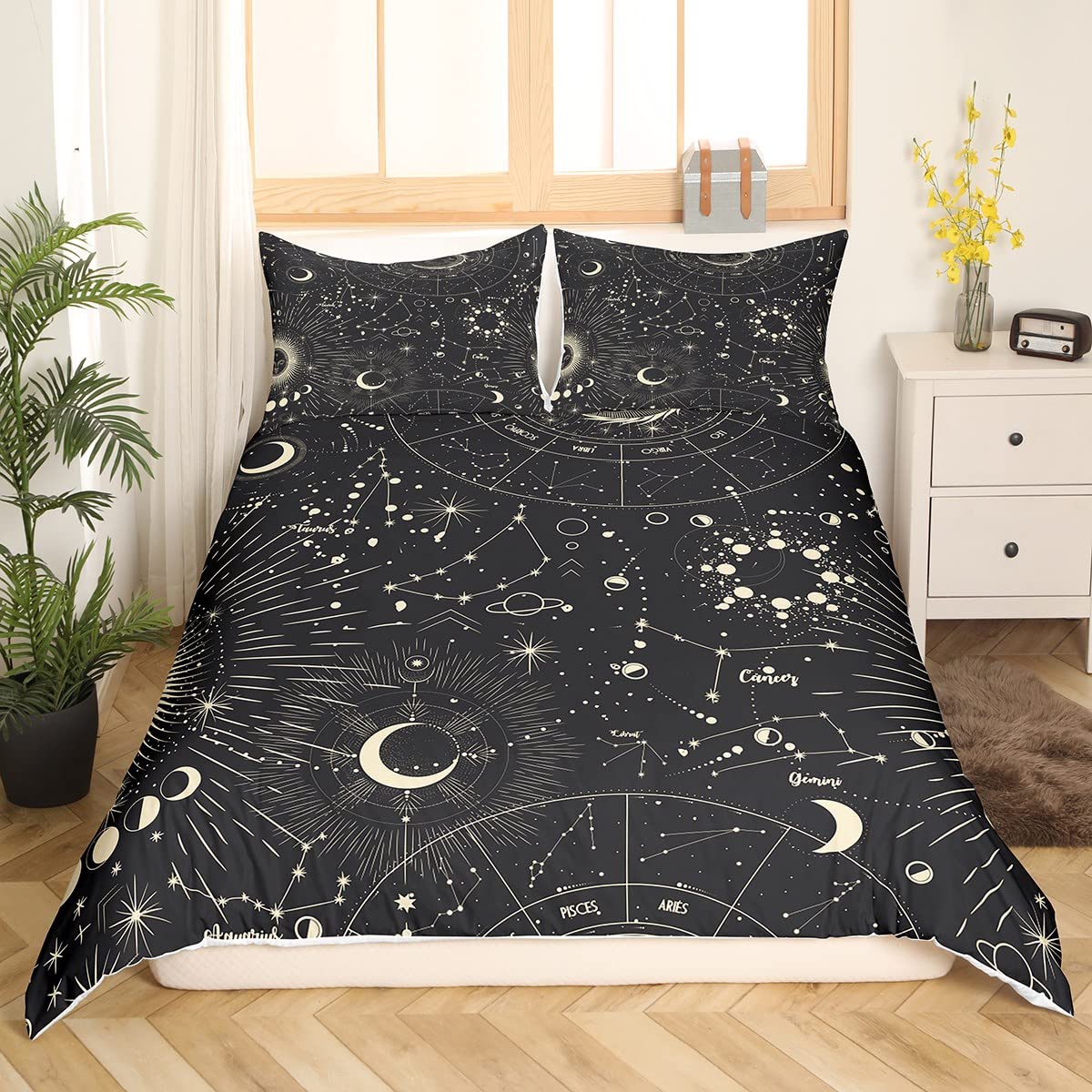 Parure de Lit 200x200cm Galaxie Homemissing - Housse de Couette Astrologie Zodiac Signs