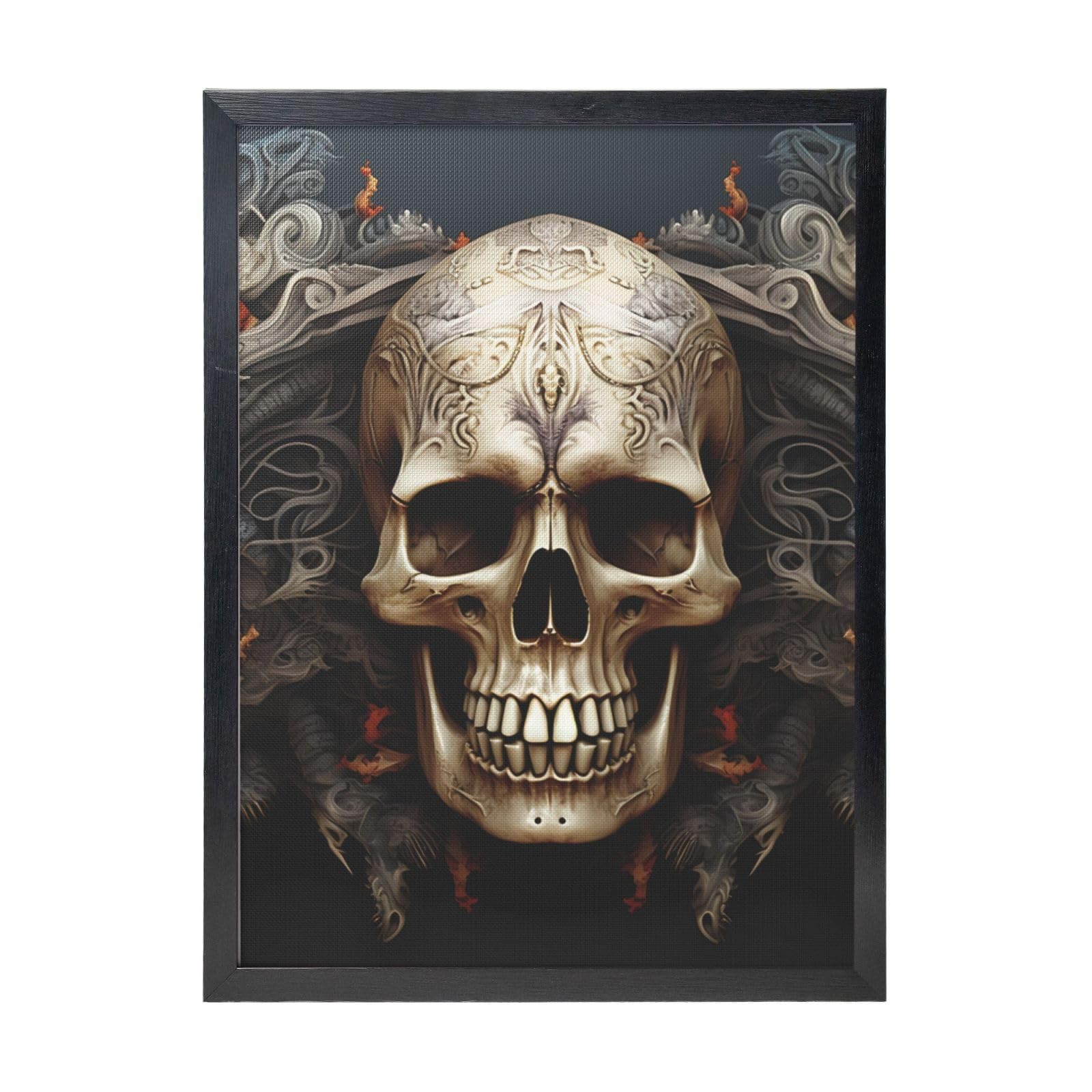 Framed Wall Art - Decorative Canvas Painting Skulls Pictures Poster Aesthetic Modern Prints Artwork for Bedroom Office Wall Decor Ready To Hang 12x16 in