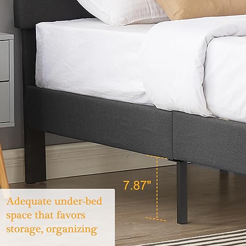 Miniatura 7 de VECELO Base de cama de tamaño matrimonial con cabecera ajustable copetuda, base de colchón, soporte de listones de madera, fácil montaje, color gris