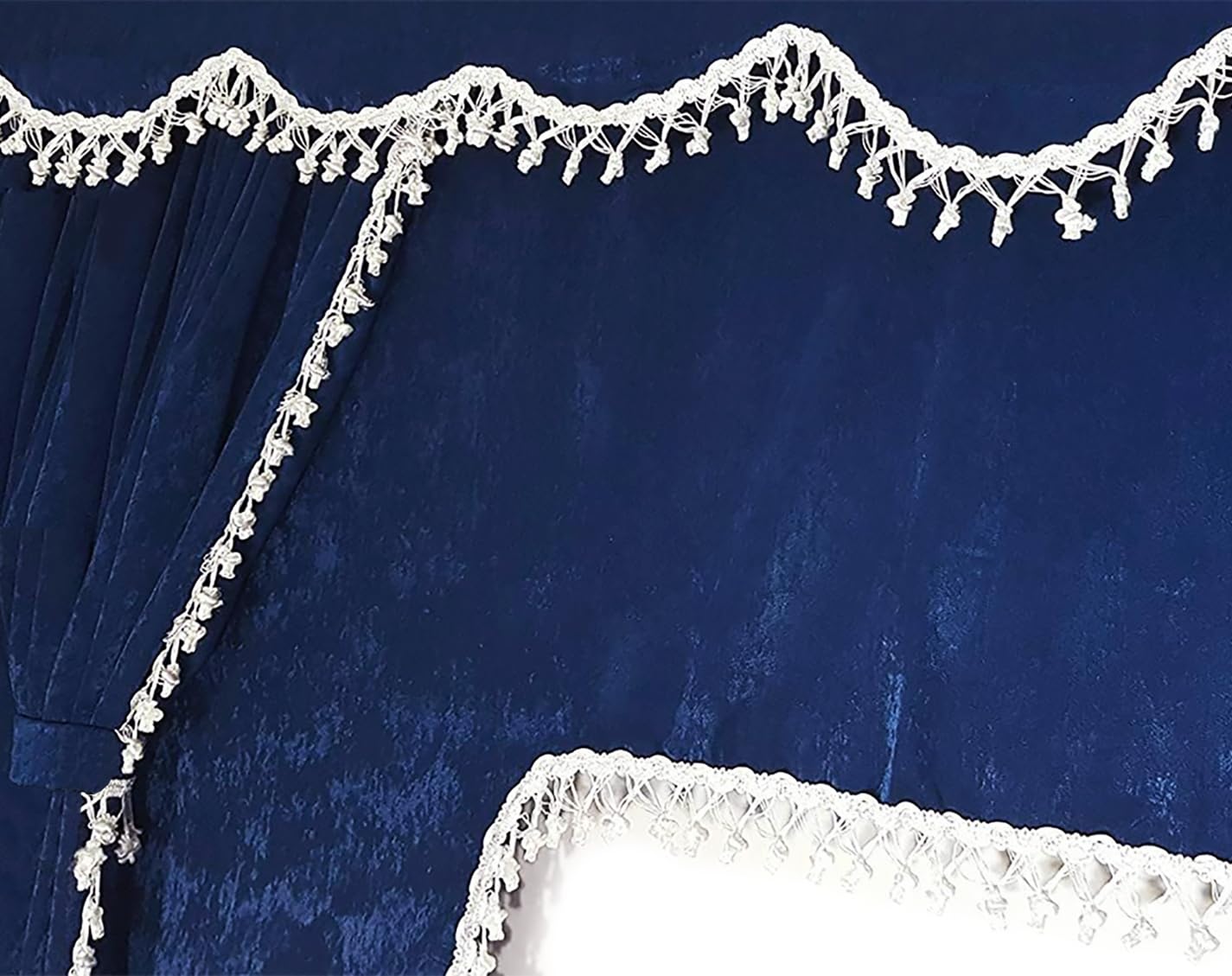 Tende per camion - Set completo di 7 pezzi in blu con nappe bianche