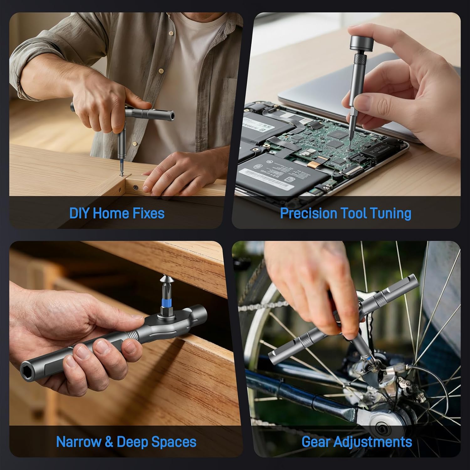 74 in 1 Magnetic Ratchet Screwdriver Set - T Handle Ratchet Screwdriver with S2 Steel Bits, Detachable Design & Storage Case, Precision Repair Tool Kit for Electronics, Furniture, Bicycle, Watch, DIY - Image 8