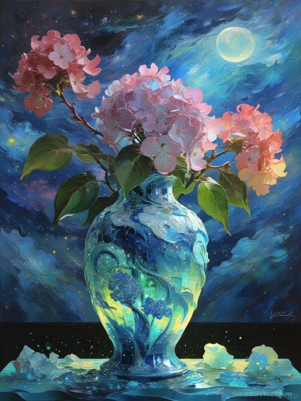 Henypt Cross Stitch Kit Hydrangea Oil Painting Flowers DIY Needlepoint Set for Beginners The Elderly with Accessories Handmade DIY/Gifts 14CT 50x70cm