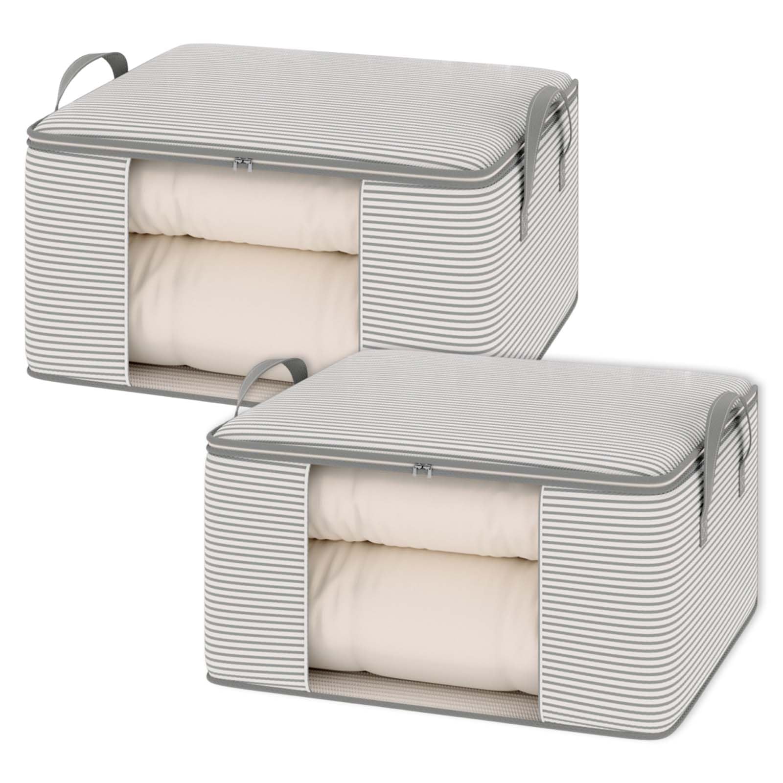 2 Breathable Storage Bag for Duvets & Blankets& Clothing 60 * 40 * 30cm,Heavy Duty Cloth Storage Bags with Reinforced Handles & Double Zips,Foldable Dust-Proof Organiser for Bedding