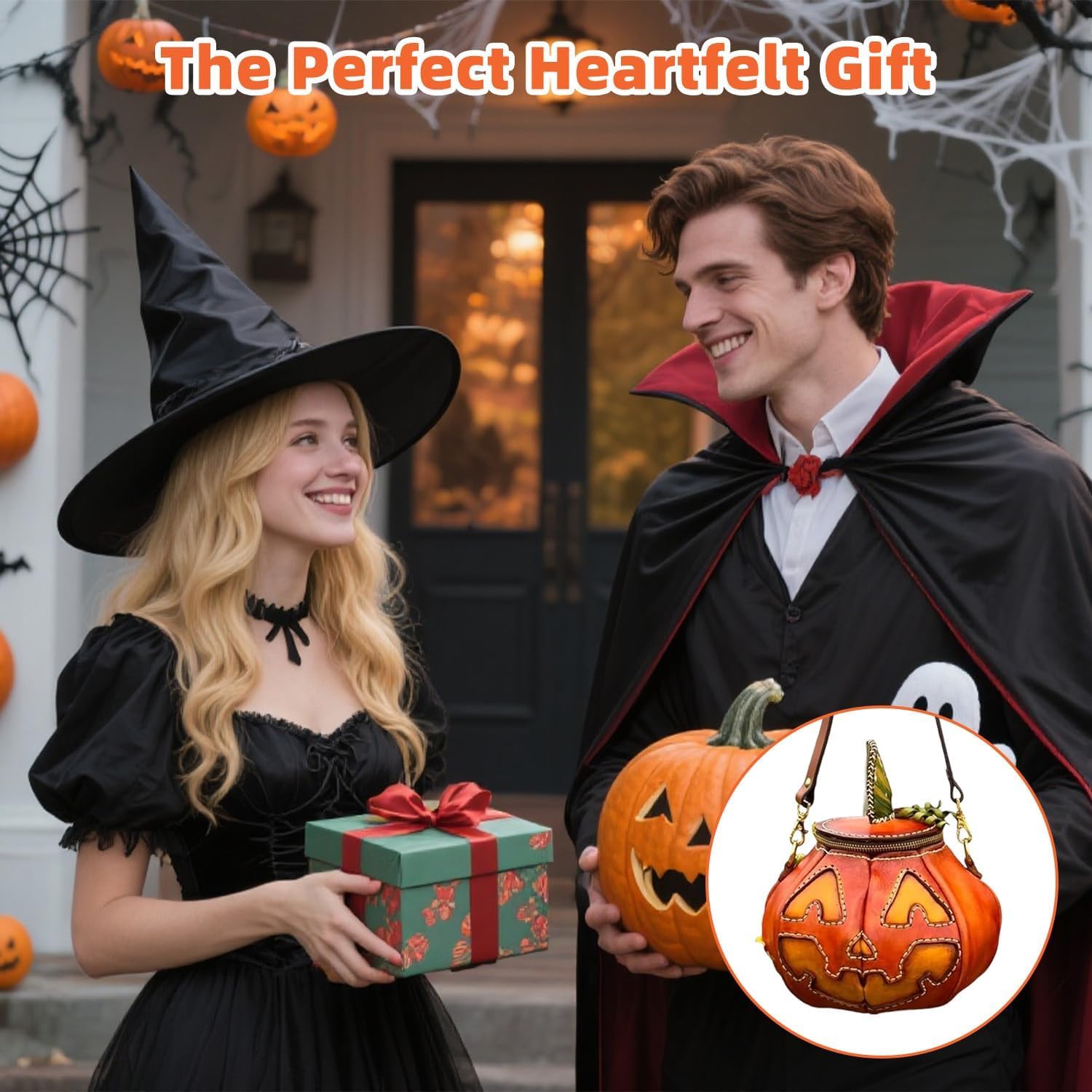 Purely Handmade Leather Pumpkin Crossbody Bag - Oversized Halloween Pumpkin Purse, Artisan Crafted Vintage Handbag with Adjustable Strap For Women