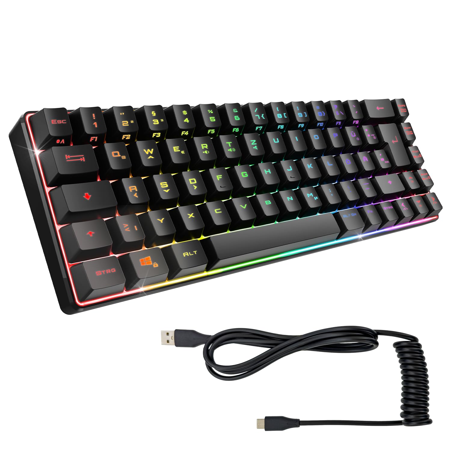 EMPIRE GAMING - K208 Tastiera cablata compatta TKL (DE-QWERTZ) a 69 tasti RGB - Cavo USB Type C rimovibile Plug & Play - PC/PS4/PS5/Xbox - 23 tasti anti-ghosting (nero)