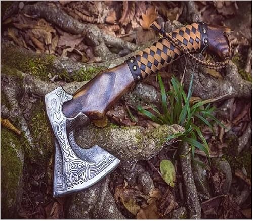 Miniatura 2 de Axe - Custom Handmade Stainless Steel Viking Axe Gorgeous style ax - Solid Wood Handle with leather sheath beautiful art on head and Handle, Battle