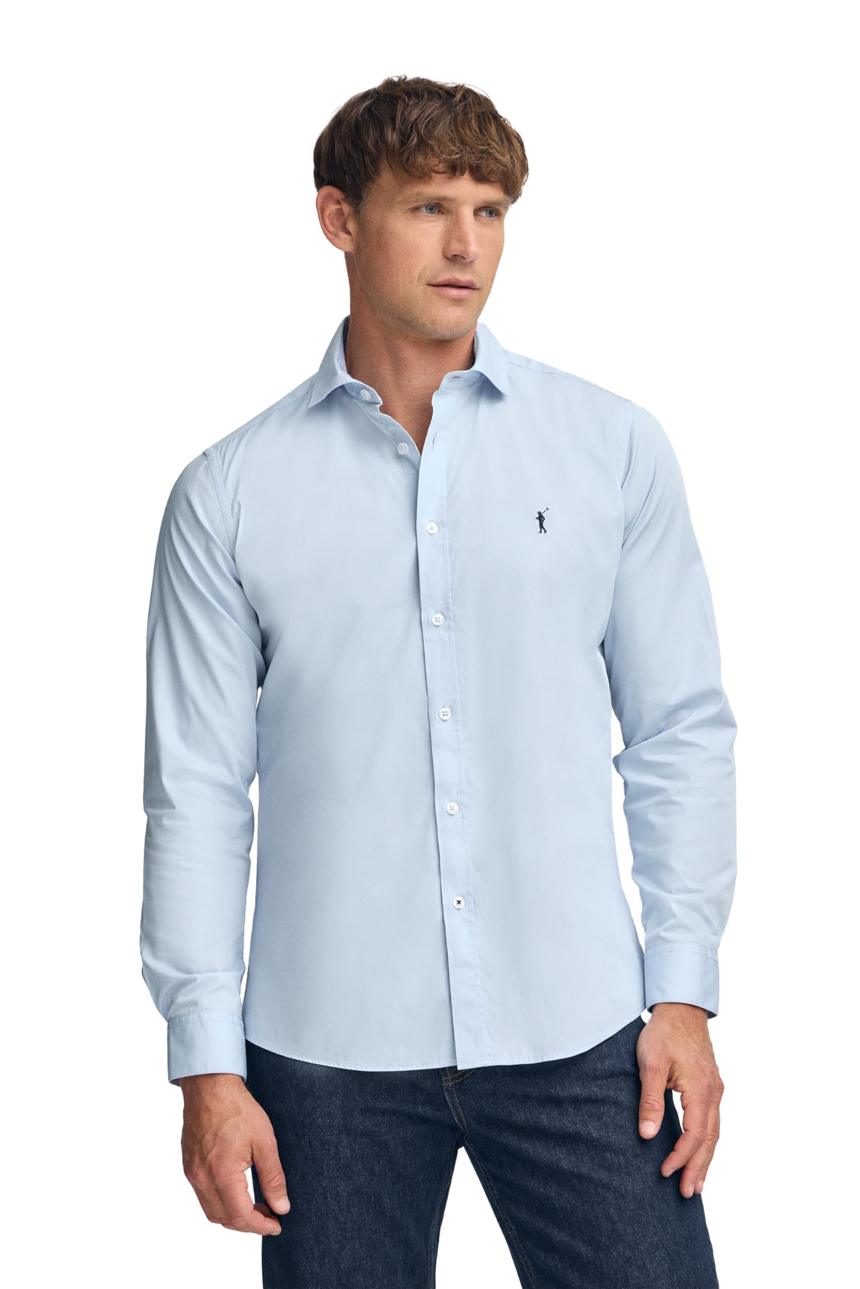 Polo Club Camicia Slim Popeline Uomo con Logo Ricamo 100% cotone