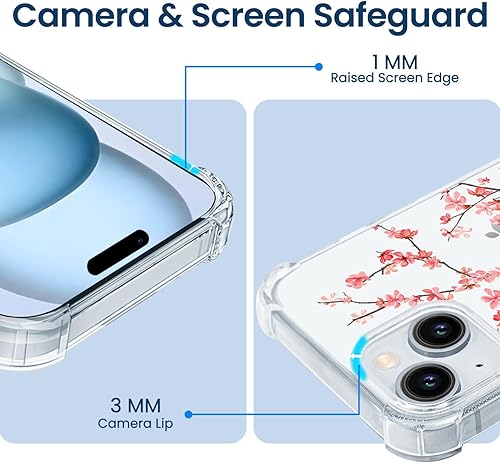 Miniatura 3 de Hi Space Funda protectora compatible con iPhone 15 de 6.1 pulgadas 2023, TPU transparente con flor de cerezo para iPhone 15, para mujeres y niñas,