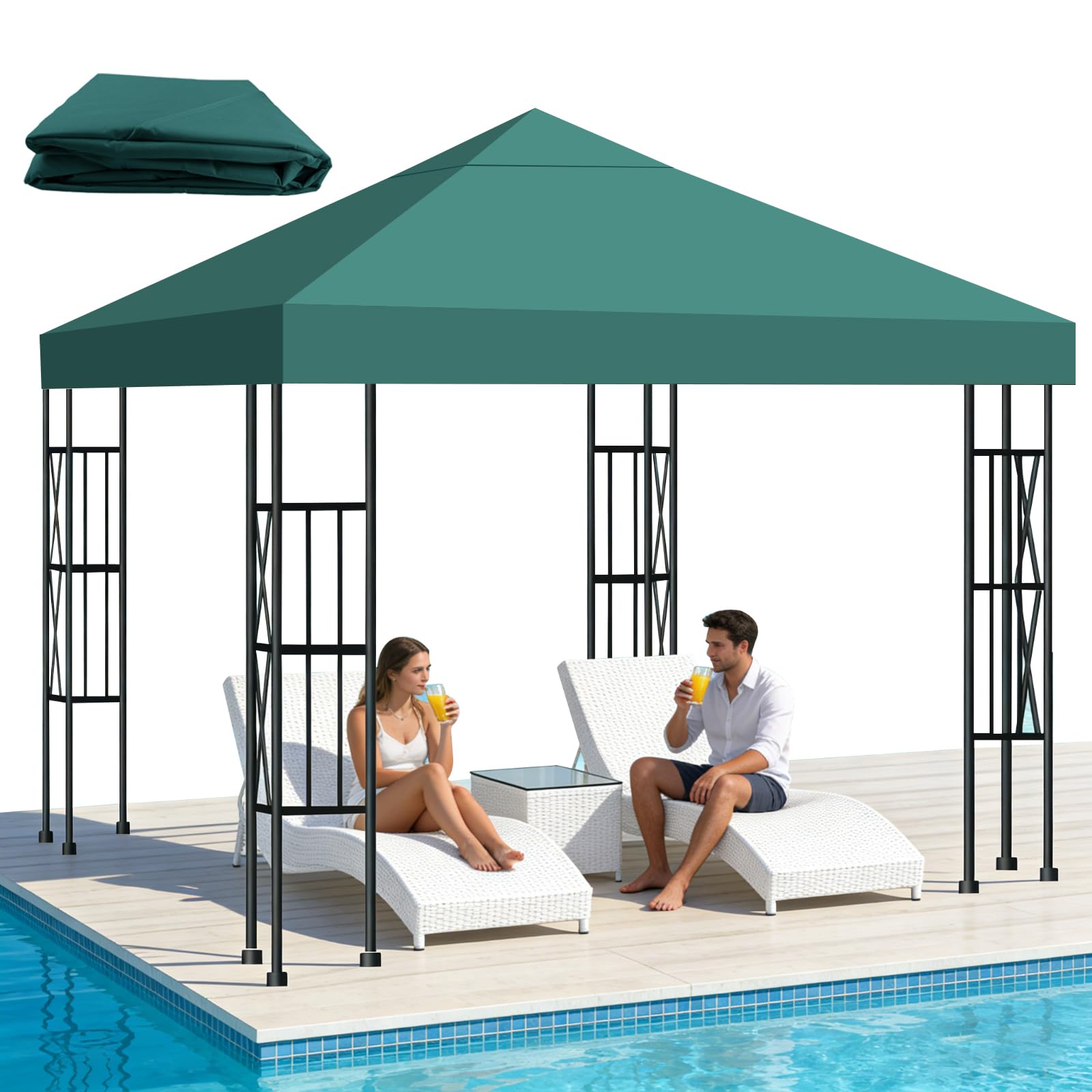 Telo di Ricambio per Gazebo 3x3m, Impermeabile e Anti-UV 300D, Copertura Rimovibile per Pergola con Fascette in Velcro Rinforzate, Ideale per Giardino, Terrazza, Campeggio e Spiaggia,Verde