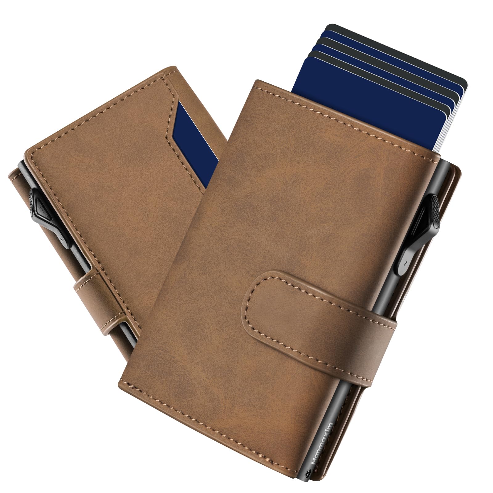 Slim Wallet z kieszenią na monety, męski portfel z ochroną RFID, portfel męski Slim Smat Wallet, etui na karty pop-up, na 10 kart, portfel męski, B03 - brązowy, Dreifach gefaltet, Minimalistyczny