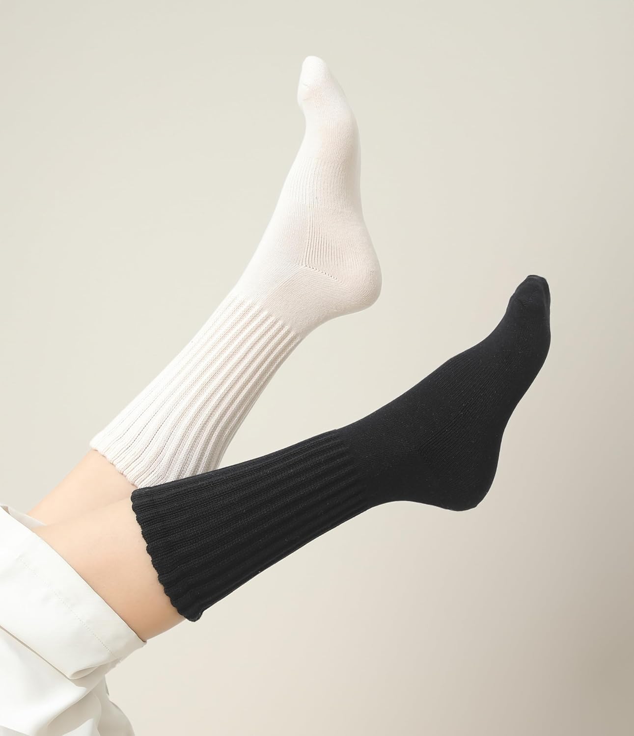 3-Pair Cotton Crew Slouch Socks Womens Scrunch Ribbed Soft Retro Boot Calf Sock - Image 8