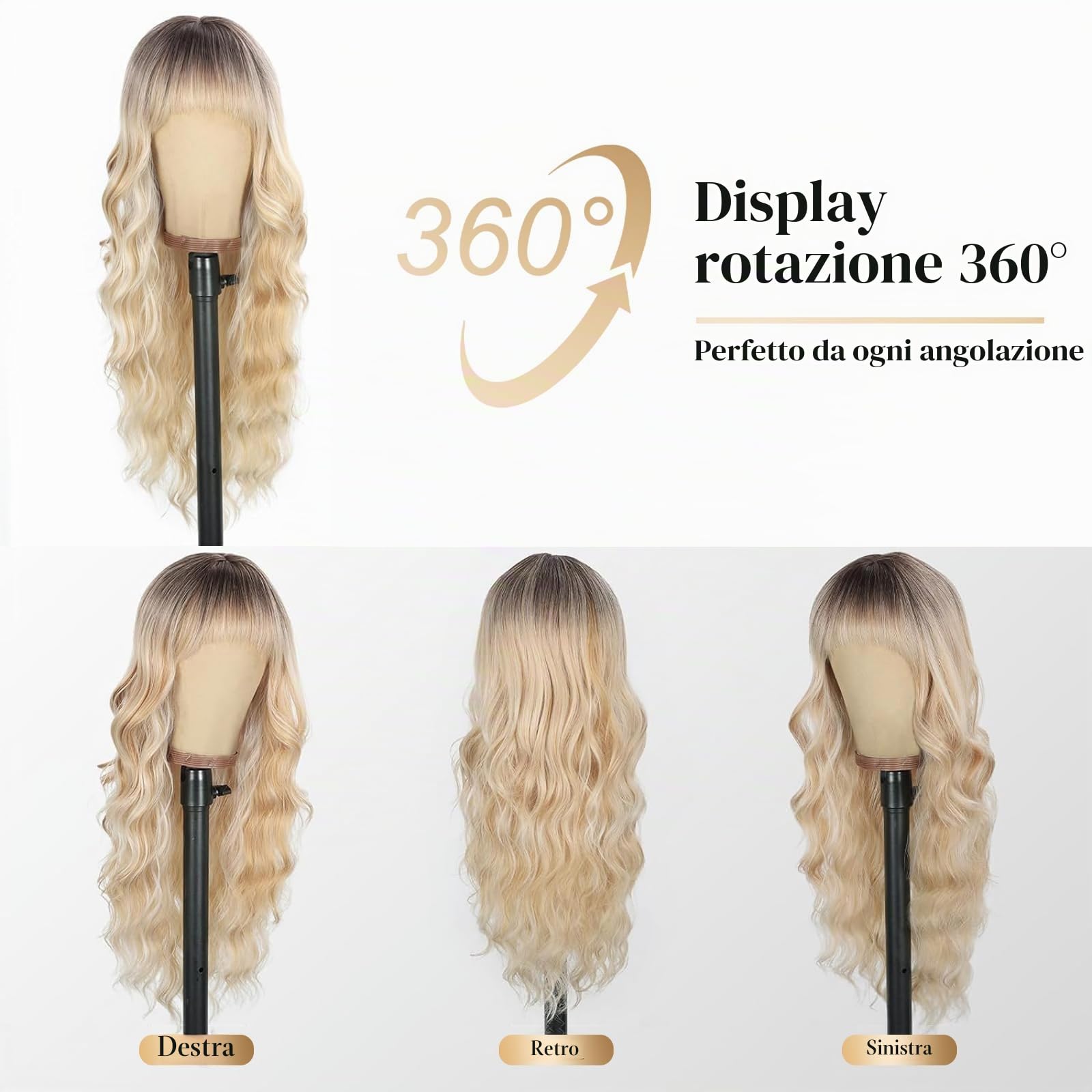 Parrucca Donna Capelli Veri, Blonde Wig, Parrucca Donna Bionda, Aspetto Naturale e Capelli Pieni, Cappuccio Regolabile e Traspirante, Per Cosplay Feste e Uso Quotidiano