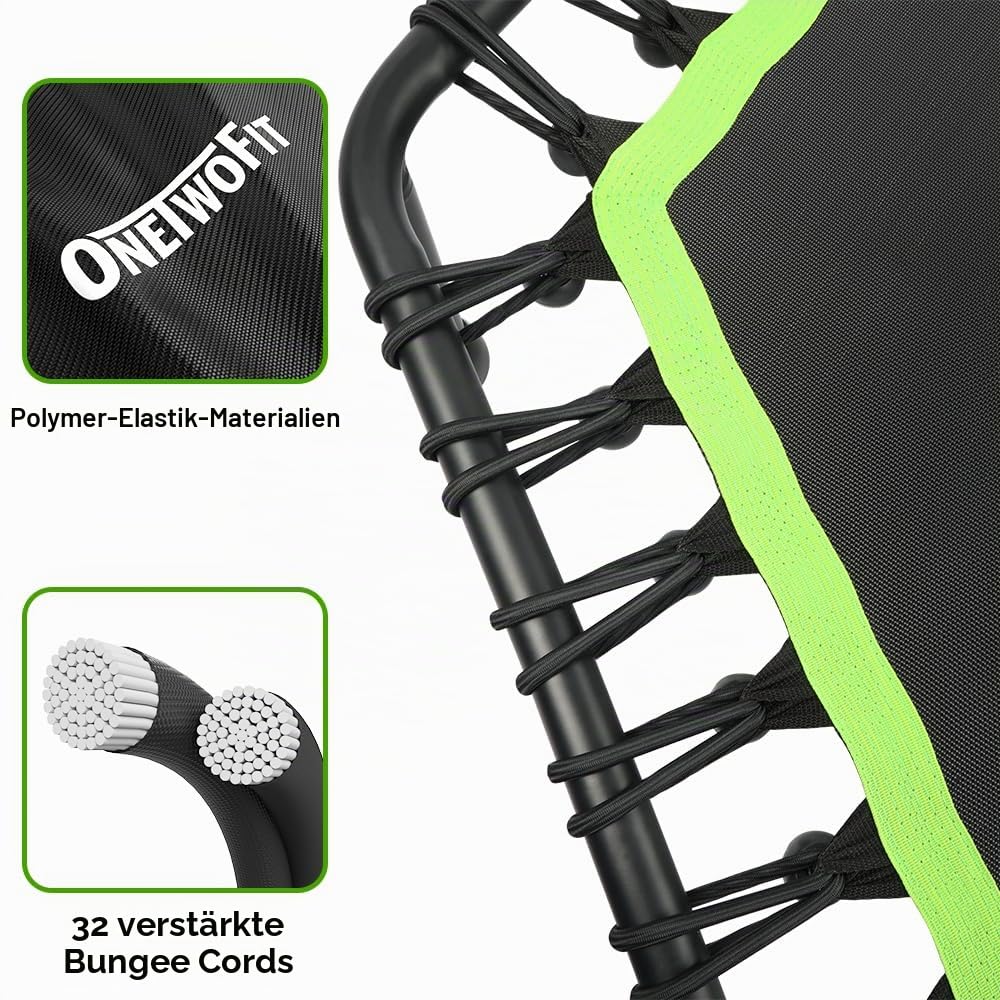ONETWOFIT 107/114cm Trampolin lndoor,Rückprall Trampolin für Erwachsene, Leises Mini Trampoline für das Outdoor Training, Fitness Trampoline mit Bungee Rückpraller