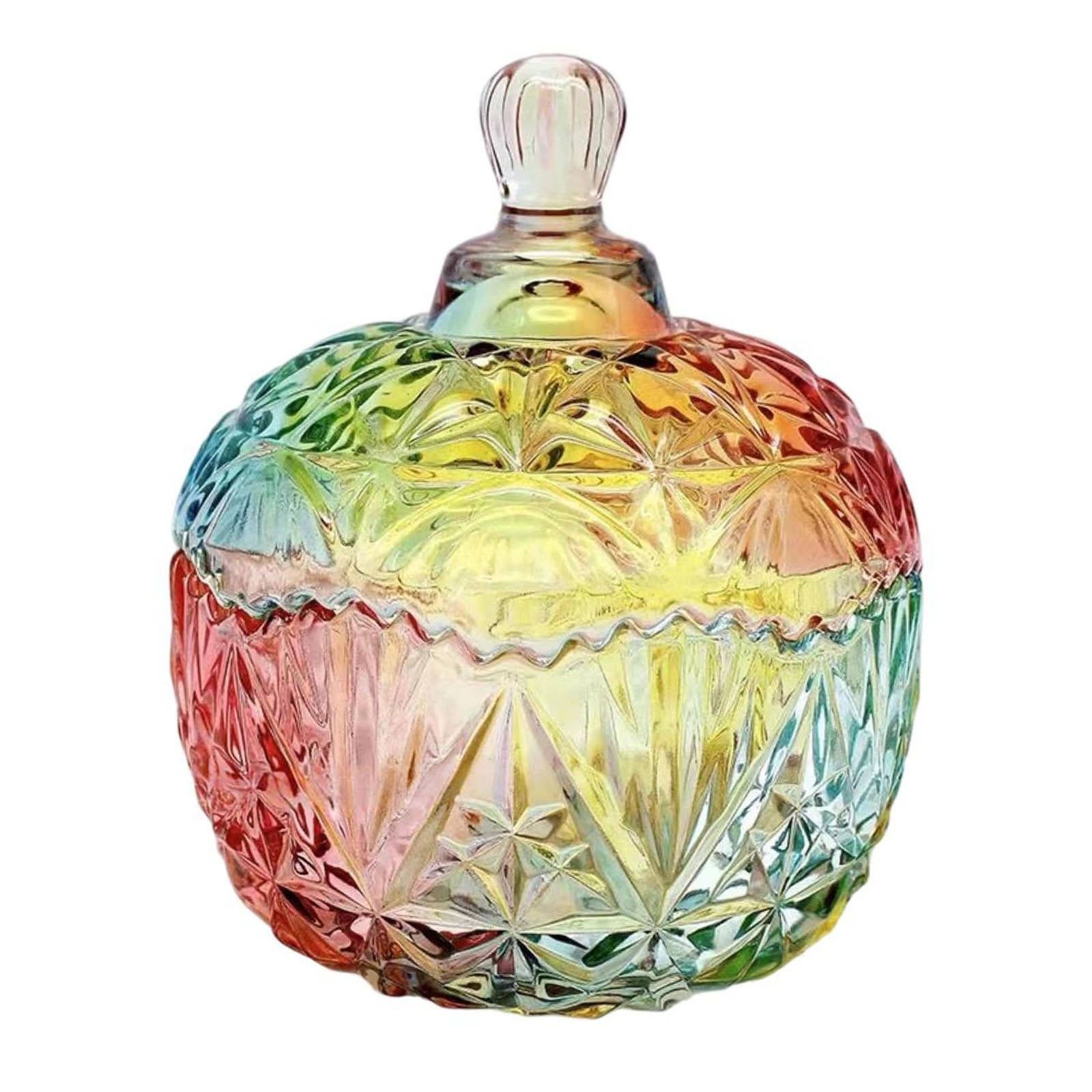 Woedpez Food Safe Handcraft Glass Jar Vibranting Artistics Pattern Portable for Home Organization Display Hand Painted Sugar Jar