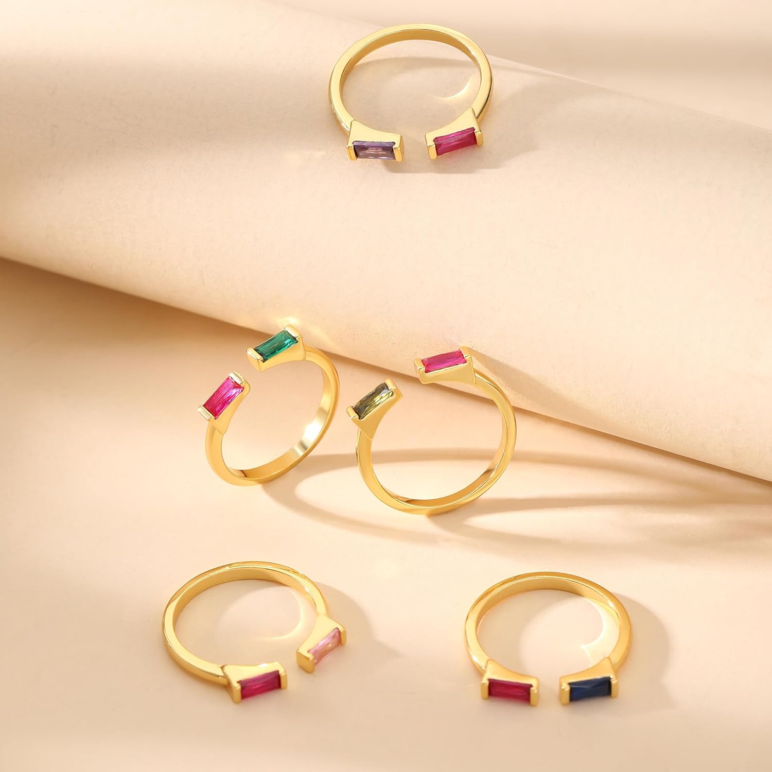 JSJOY Birthstone Rings for Women Dainty Emerald Blue Ring Birthday Gifts for Mom Her Gemstones CZ Ring for Teens Gold Rings That Don't Tarnish Adjustable Ring Jewelry Gifts - Image 7