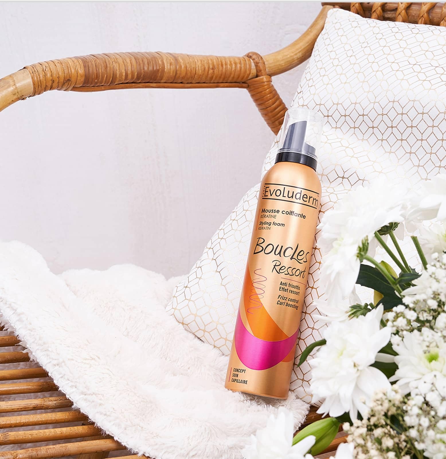 EVOLUDERM - Boucles Ressort - Mousse Coiffante Kératine - 250 ml - 90% d'Origine Naturelle - Fabrication Française - Lot de 3 x 250 ml