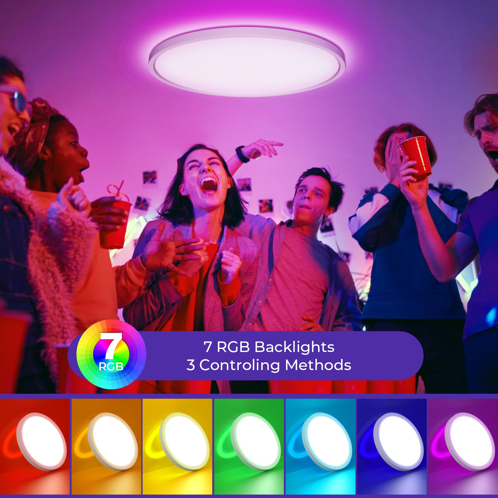 Plafoniera LED Soffitto RGB, Intelligente Lampada LED Soffitto Dimmerabile, Compatibile con Alexa Google Hom, Lampadario con 16 Milioni Colori per Camera da letto, Soggiorno, Bagno, 28W, 2800LM, 30CM