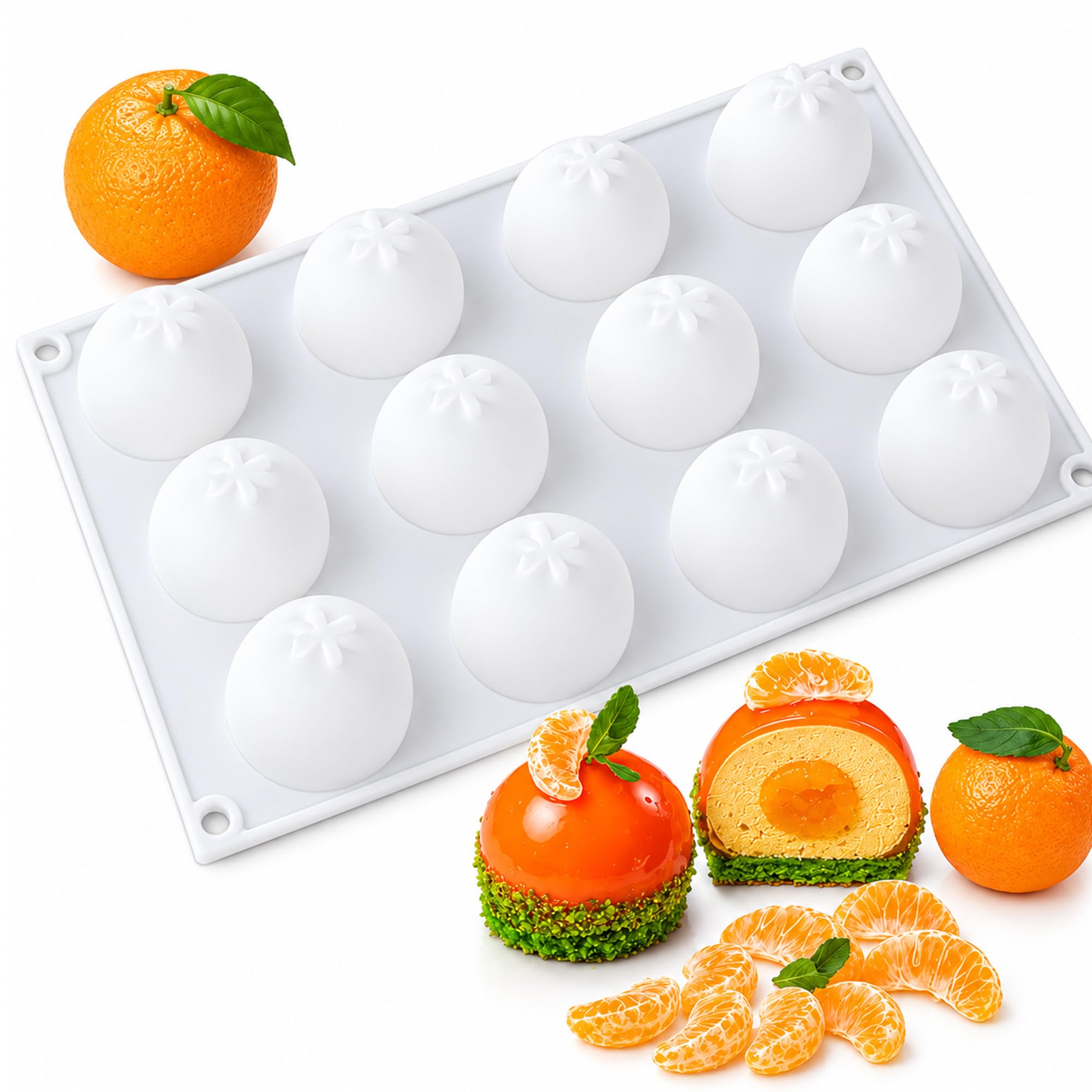 OCPO Kitchen Orange Silicone Mold for Baking Mousse Cake, 12 Cavities