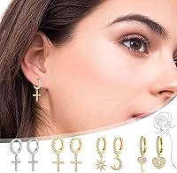 Vista 19 de Gold Huggie Hoop Earrings Crystal Green Drop Earrings