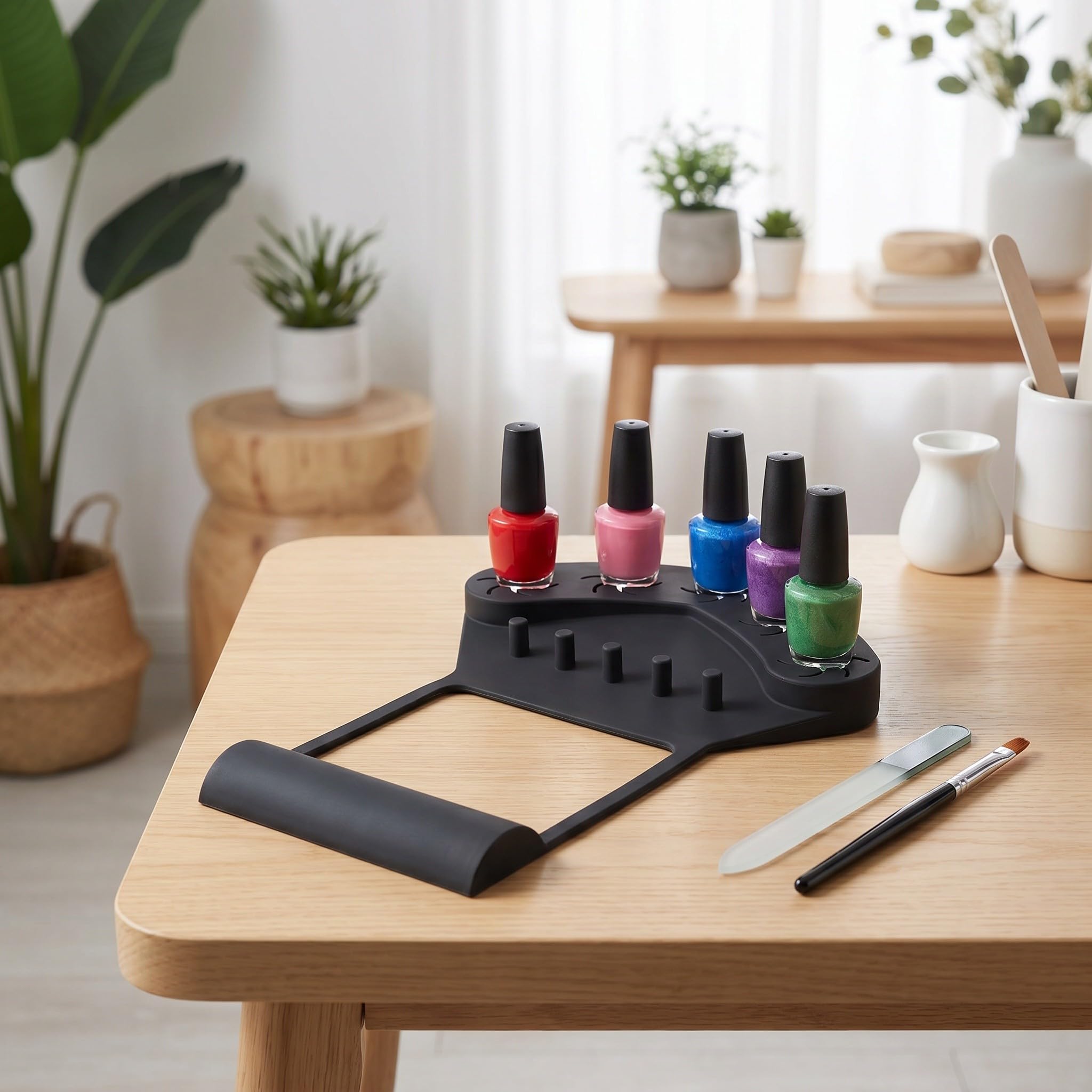 Lurrose Alfombrilla de silicona para esmalte de uñas: Alfombrilla de apoyo para manos con 5 ranuras para manicura y pedicura, con separadores de dedos para manicura y pintura de uñas.