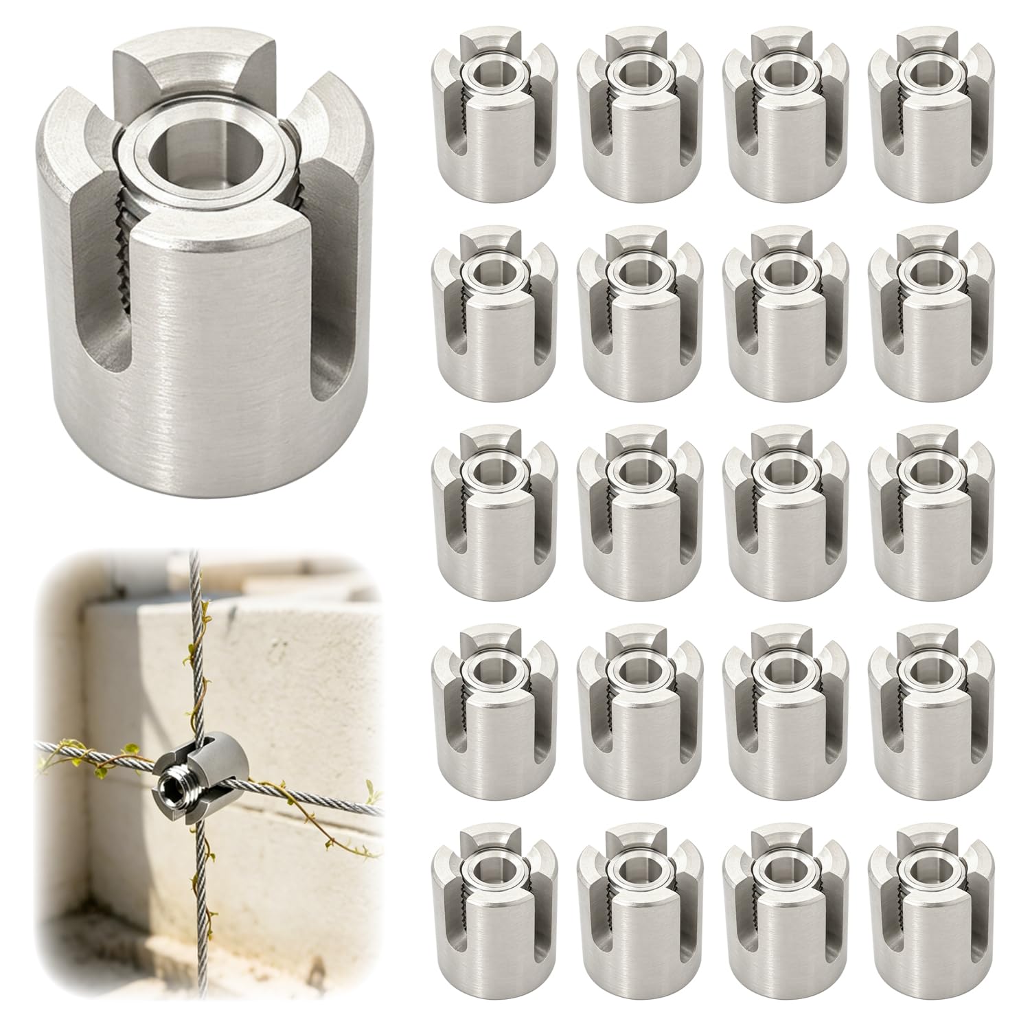 Stainless Steel Cable Railing Cross Cable Clamps for 1/8" Wire Rope Clips Fitting for Wall Trellis System 20pcs-image-36