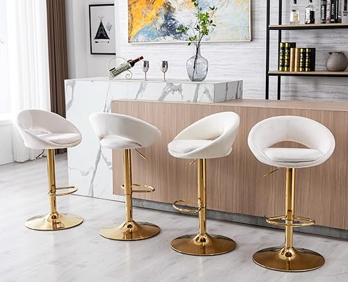 Miniatura 13 de Juego de 2 taburetes de bar giratorios de terciopelo con respaldo abierto, altura de barra ajustable tapizada, taburetes de bar modernos de altura