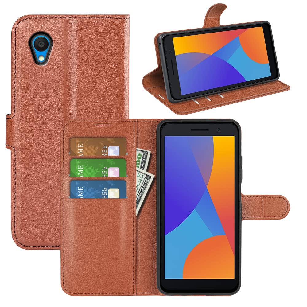 Fertuo Cover Alcatel 1S 2019, Custodia Portafoglio Cover a Libro in Pelle Flip Case con Silicone Bumper, Fibbia Magnetica, Porta Carte, Kickstand, per Alcatel 1S 2019 Smartphone, Viola