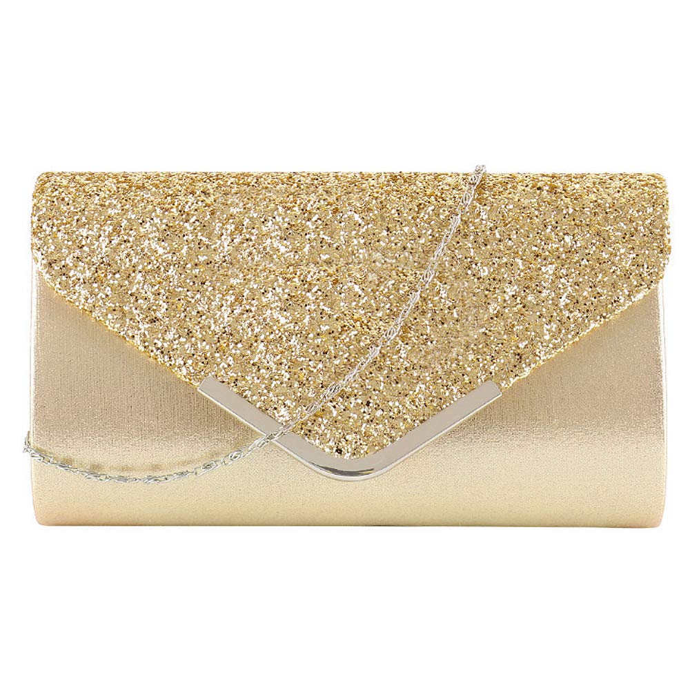 QueenaWomens Shiny Glitter Evening Clutch Envelope Handbag Chain Purse for Wedding Party Prom Gift for Mom Wife Girlfriend