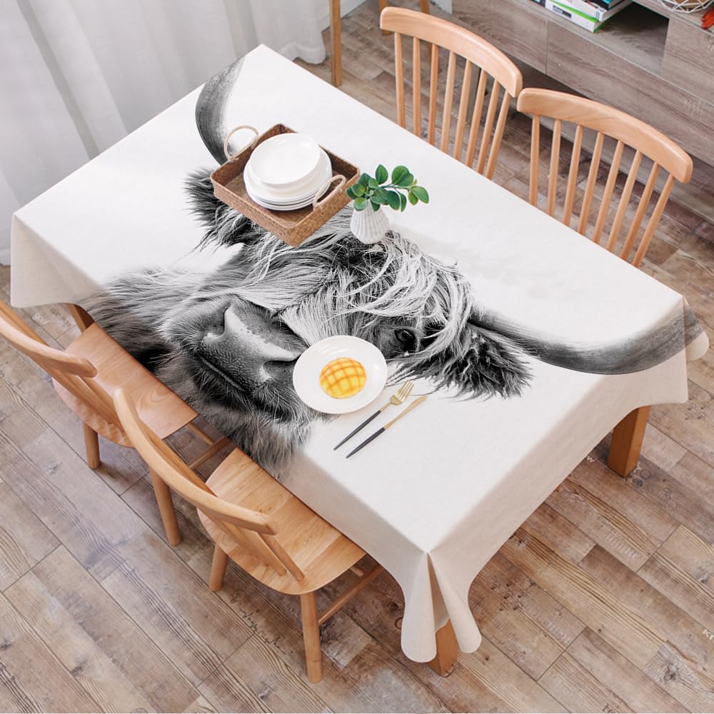 DALEXHM Table Cloth Wipe Clean Rectangular, wipeable tablecloths,Dining Table Cover for Kitchen Outdoor Garden Table,Scottish Highland Cattle on white background.,54x72 in