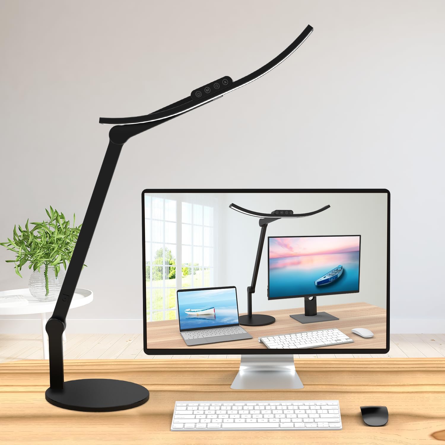 Led Desk Lamp for Home Office, Architect Curved Desk Lamp with Base Bright 1000LM Adjustable Desk Light Dimmable Touch Tall Table Light with 3 Rotatable Joints for Computer Workbench