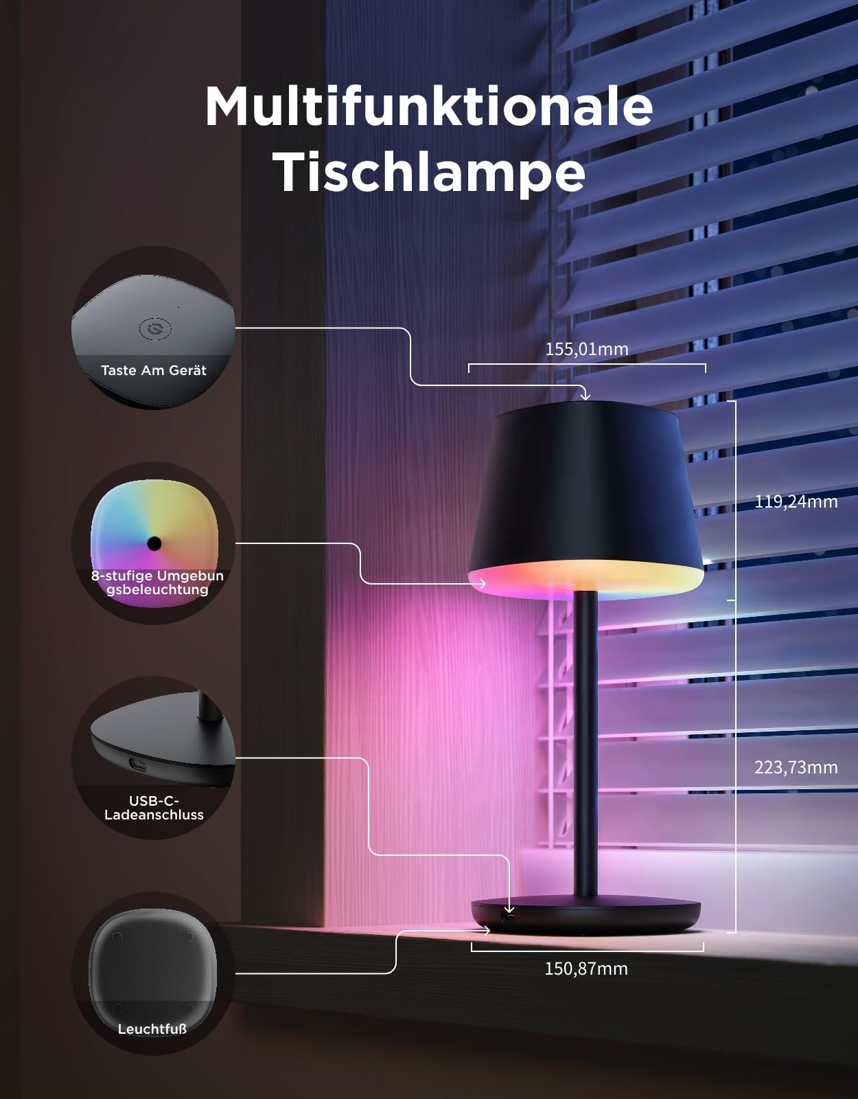 Govee RGBICWW Tischlampe Kabellos Akku mit Matter und Edison Smart Glühbirne E27 Bundle