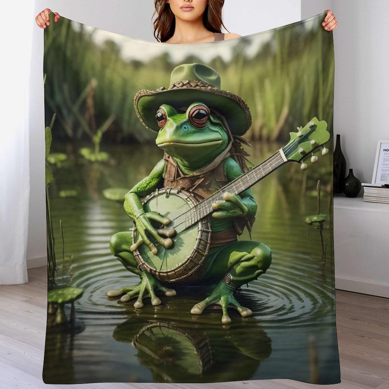 Couverture grenouille en flannel polaire verte douce pour lit et canapé de bébé 130x180cm