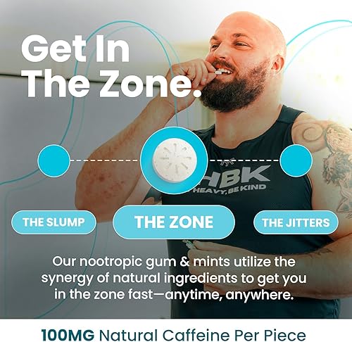 Miniatura 3 de Neuro Energy & Focus Gum Extra Strength - Goma de mascar de cafeína natural de 100 mg y suplemento energético nootrópico con L-teanina y vitaminas