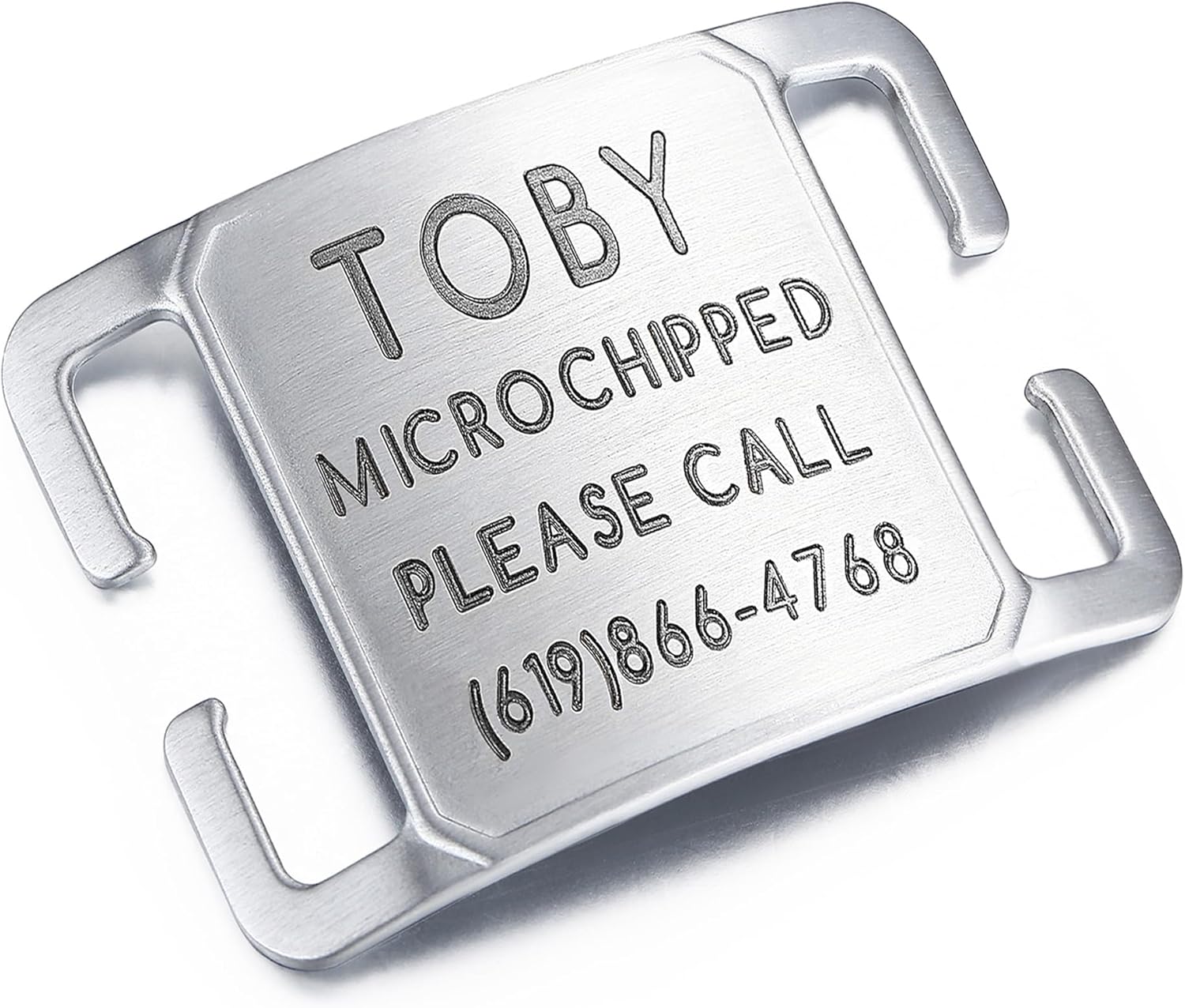 Deep Laser Custom Font Engraved Slide - No Noise Collar Tags, Hand-Brushed Stainless Steel, 5 Lines of Personalized Text - Pet ID Name Tags for Dogs & Cats - Extra Large