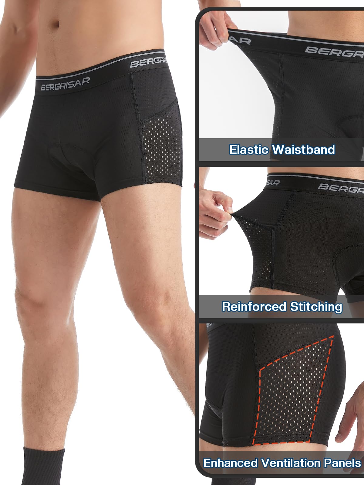 BERGRISAR Fahrradunterhose Radunterhose für Herren 4D Gepolstert Fahrradhose Fahrrad Rennrad Unterwäsche