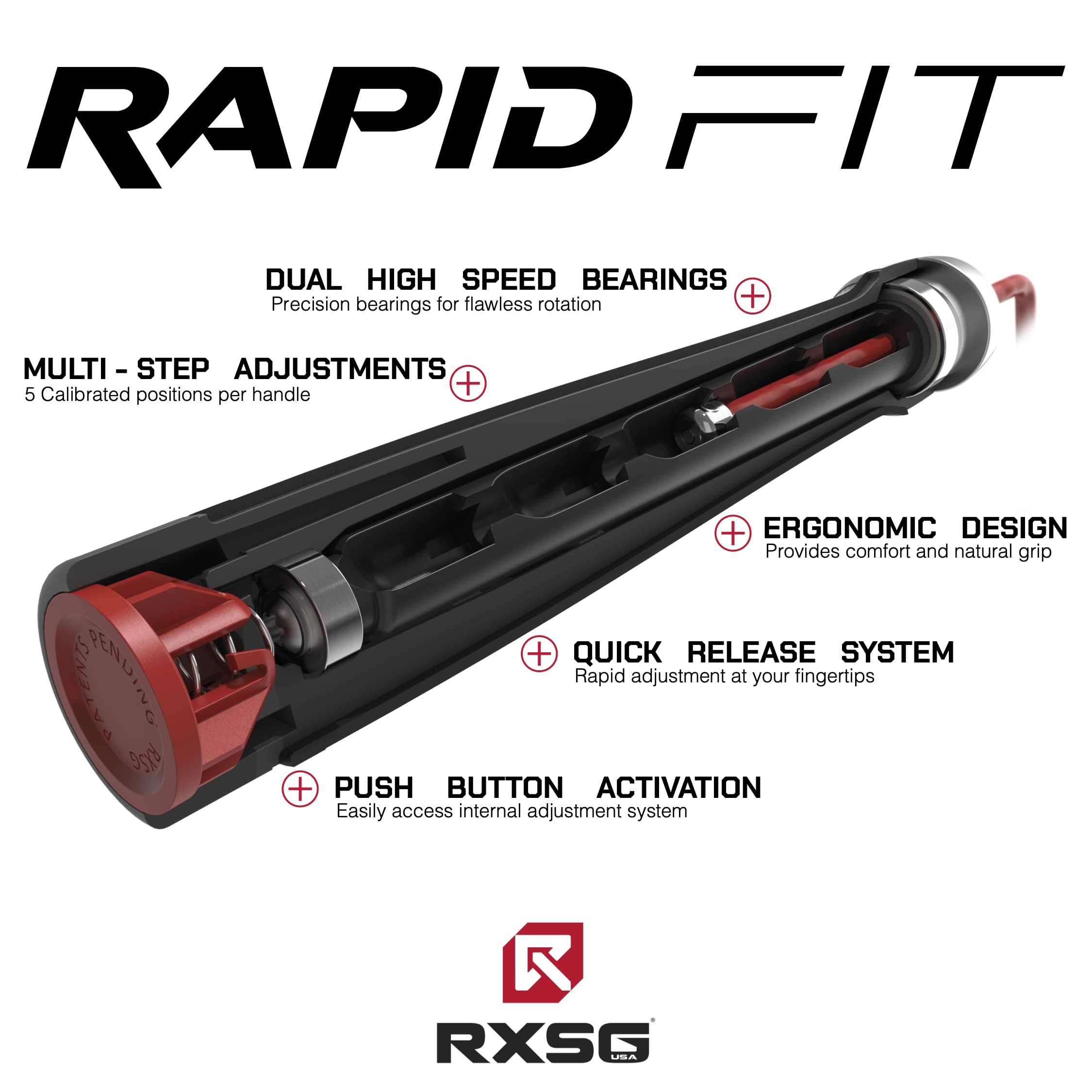 RX Smart Gear RapidFit Jump Rope | Adjustable Jumping Rope w/Ergonomic Dual Bearing Handles, Fitness Skipping Rope for Exercise, Workout, Sports Training