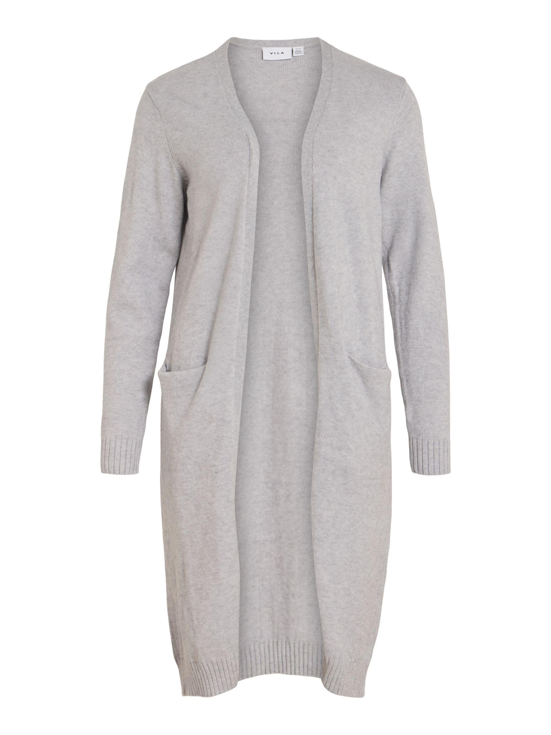 Vila Women's Viril Long L/S Knit Cardigan - NOO 14042770, Grey (Light Grey Melange), S