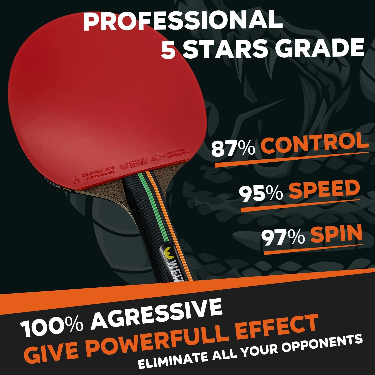 WEIZZ - 5 Stars Ping Pong Paddle | for Professional Players | Offensive Table Tennis Racket [ Carbon Technology : 2 Carbon Layers & Insert Tube ] + Hard EVA case - Pro Configuration Racket : Sports & Outdoors