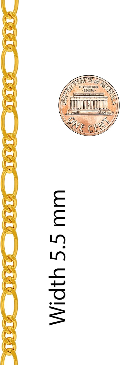 LIFETIME JEWELRY 5.5mm Rounded Figaro Chain Necklace 24k Real Gold Plated - Image 8