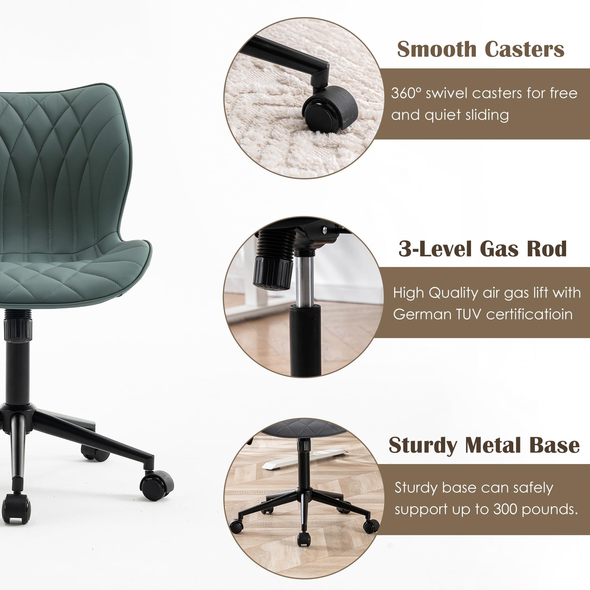 Silla de escritorio sin brazos, cómoda silla de oficina con ruedas, silla ergonómica para el hogar, sillas ajustables para computadora, moderna silla giratoria de piel sintética tapizada para 4